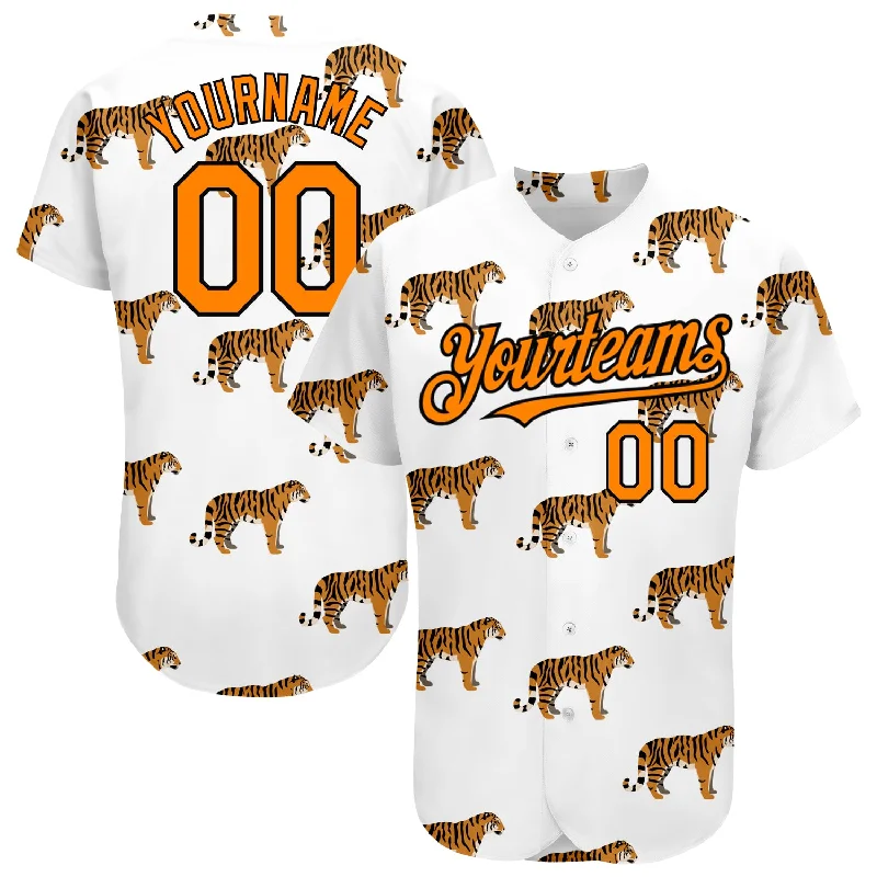 Baseball Jersey for High-Quality Soft Fabric-Custom White Bay Orange-Black 3D Pattern Design Tiger Authentic Baseball Jersey