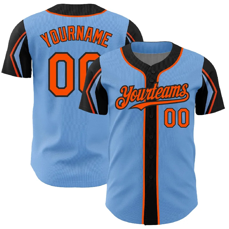 Baseball Jersey for Softball Team Custom Jerseys-Custom Light Blue Orange-Black 3 Colors Arm Shapes Authentic Baseball Jersey