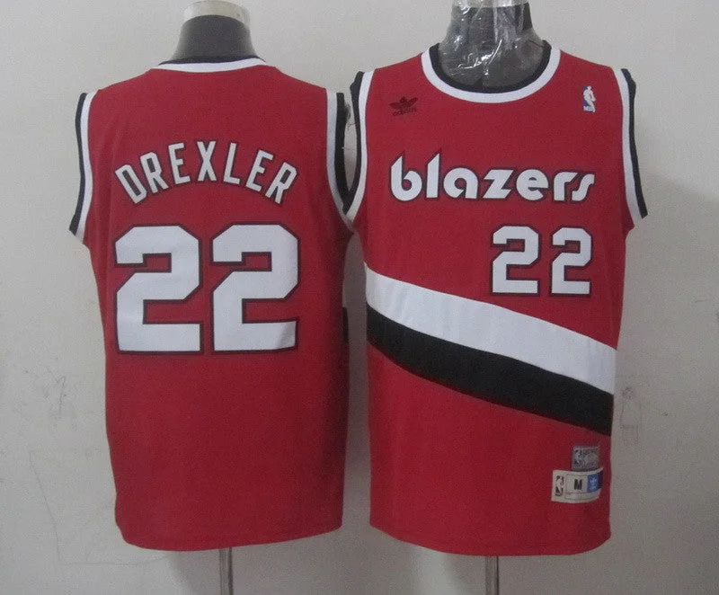 Basketball Jersey for Fast-Drying Basketball Gear-Blazers 22 Drexler Red Hardwood Classics Swingman Basketball Jerseys