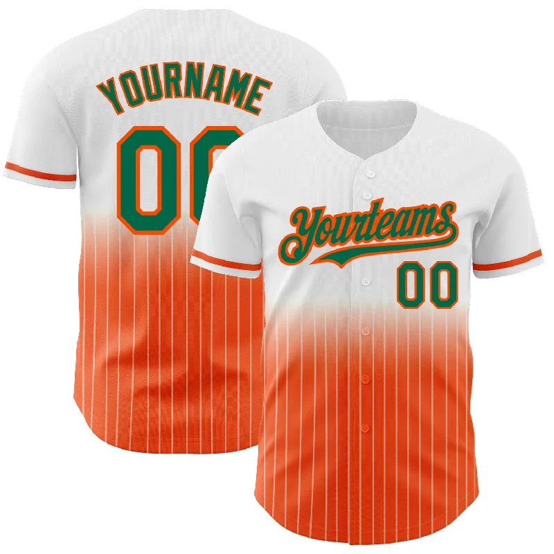 Baseball Jersey for Soft and Comfortable Fit-Custom White Pinstripe Kelly Green-Orange Authentic Fade Fashion Baseball Jersey