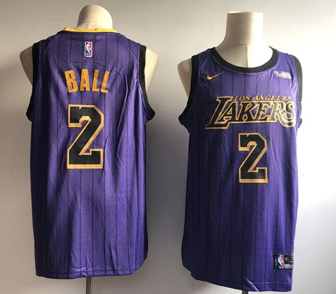 Basketball Jersey for Team Identification-Lakers 2 Lonzo Ball Purple 2018-19 City Edition Swingman Basketball Jersey