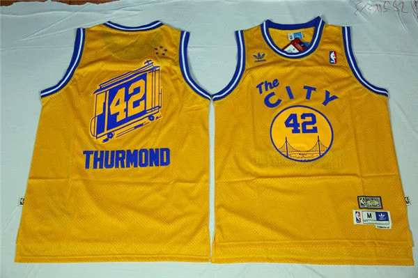 Basketball Jersey for Affordable Custom Designs-Warriors 42 Nate Thurmond Yellow Cityscape Swingman Basketball Jersey