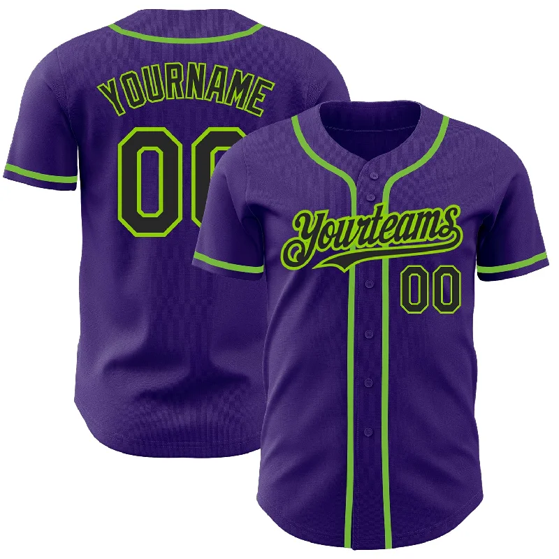 Baseball Jersey for Comfortable Fit for All Sizes-Custom Purple Black-Neon Green Authentic Baseball Jersey