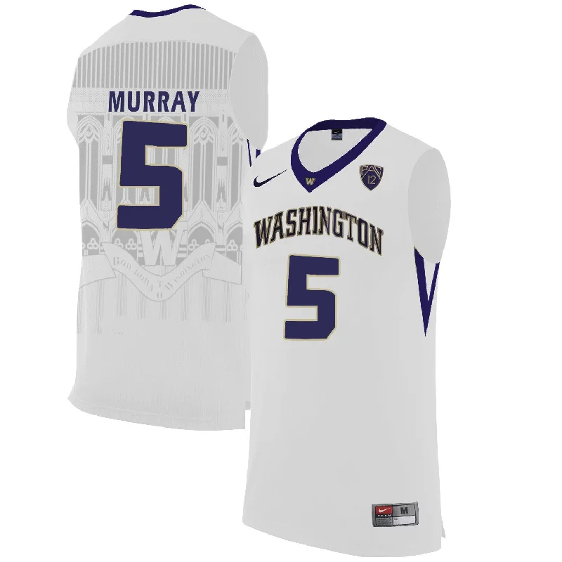 Basketball Jersey for Custom Team Logos and Numbers-Washington Huskies 5 Dejounte Murray White College Basketball Basketball Jersey