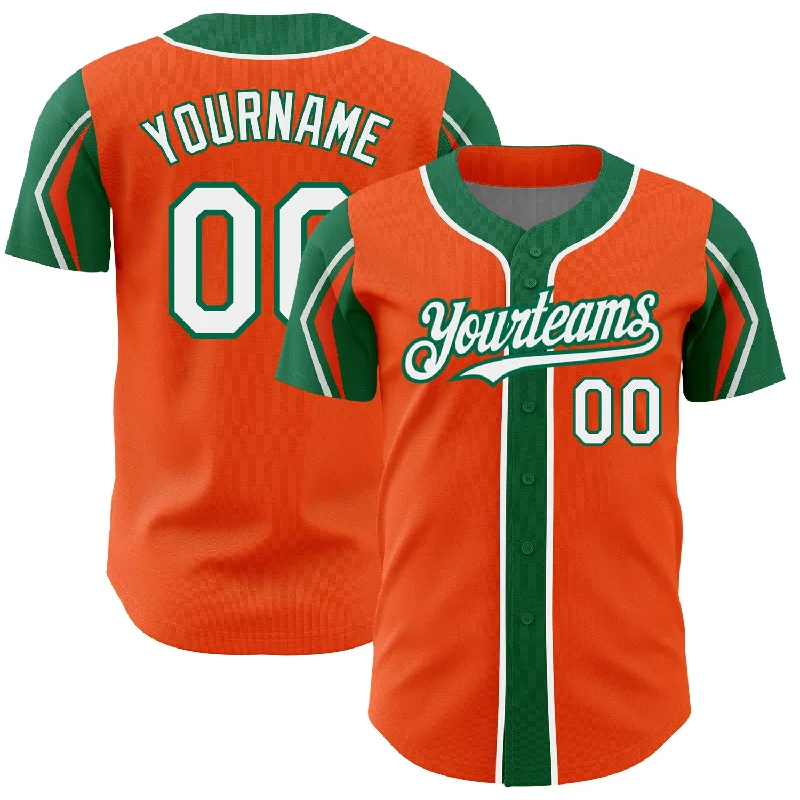 Baseball Jersey for Boys-Custom Orange White-Kelly Green 3 Colors Arm Shapes Authentic Baseball Jersey