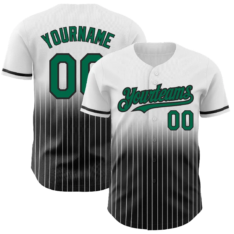 Baseball Jersey for Lightweight Material-Custom White Pinstripe Kelly Green-Black Authentic Fade Fashion Baseball Jersey