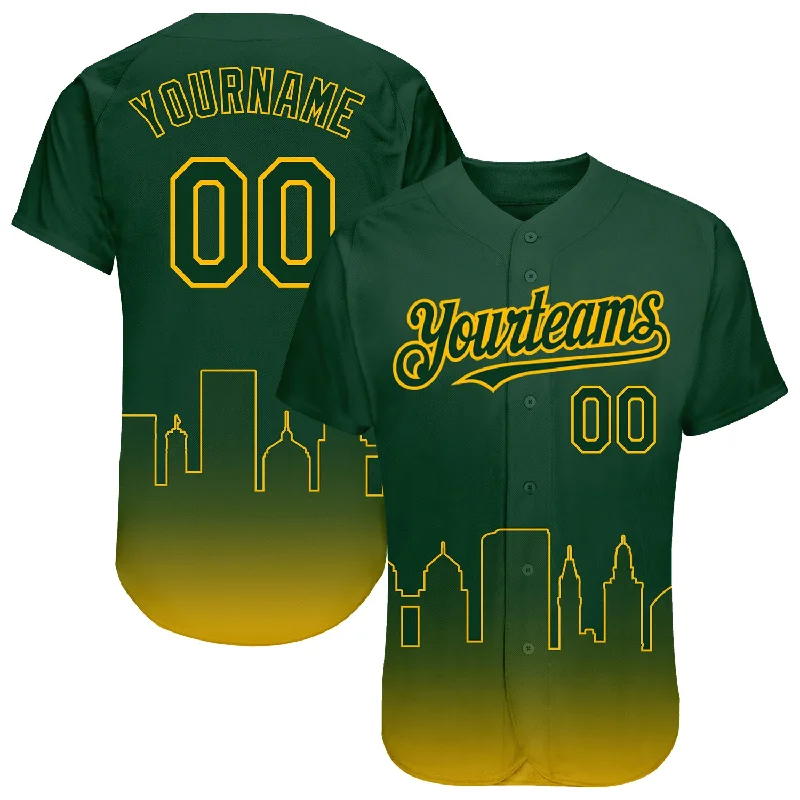 Baseball Jersey for Personalized Fan Designs-Custom Green Gold 3D Oakland City Edition Fade Fashion Authentic Baseball Jersey