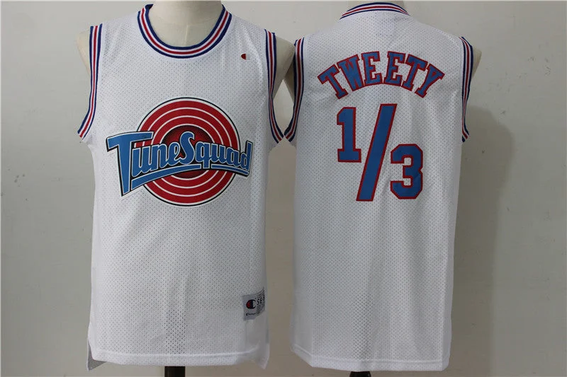 Basketball Jersey for High-School and College Players-Tune Squad 1/3 Tweety White Stitched Movie Basketball Jersey