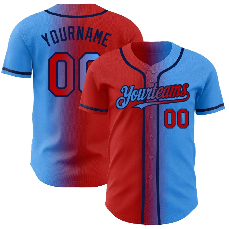 Baseball Jersey for Softball Player Designs-Custom Electric Blue Red-Navy Authentic Gradient Fashion Baseball Jersey