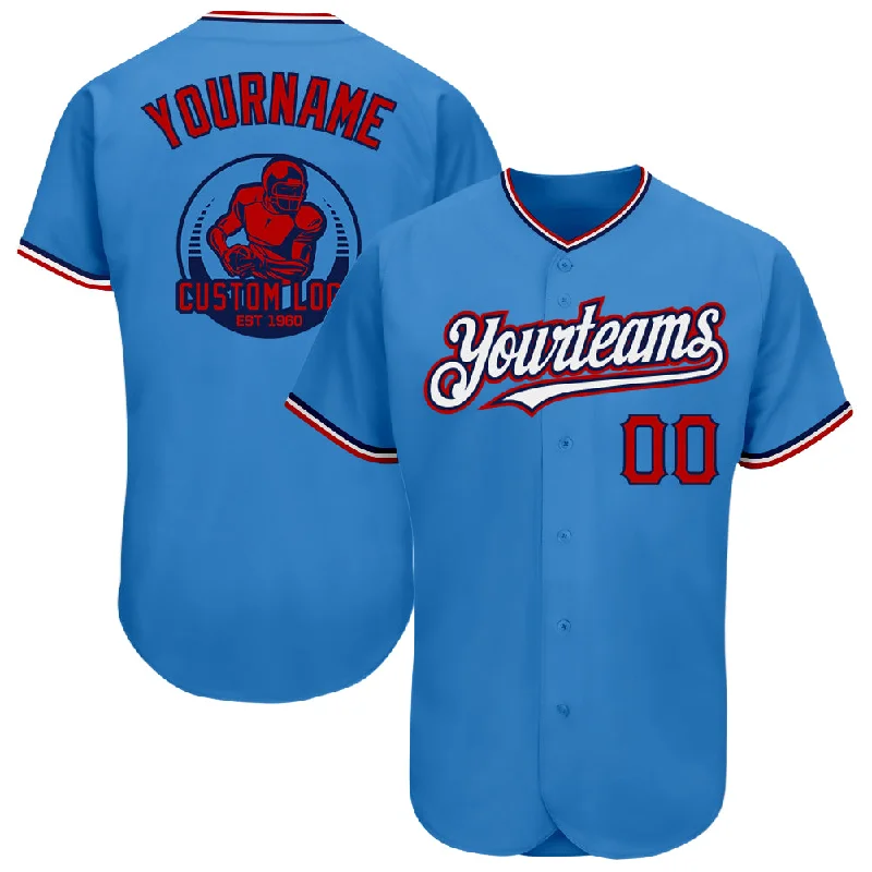 Baseball Jersey for Vintage Style-Custom Powder Blue Red-Navy Pinstripe Red Authentic Baseball Jersey