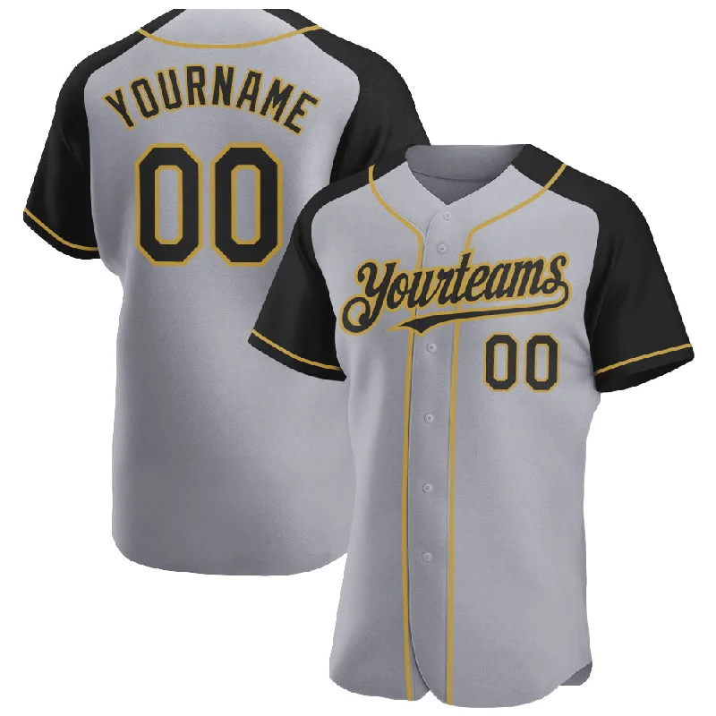 Baseball Jersey for Casual Team Support Apparel-Custom Gray Black-Old Gold Authentic Raglan Sleeves Baseball Jersey