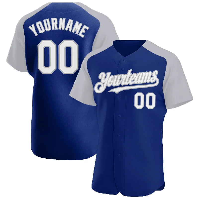 Baseball Jersey for Lightweight Comfort-Custom Royal White-Gray Authentic Raglan Sleeves Baseball Jersey