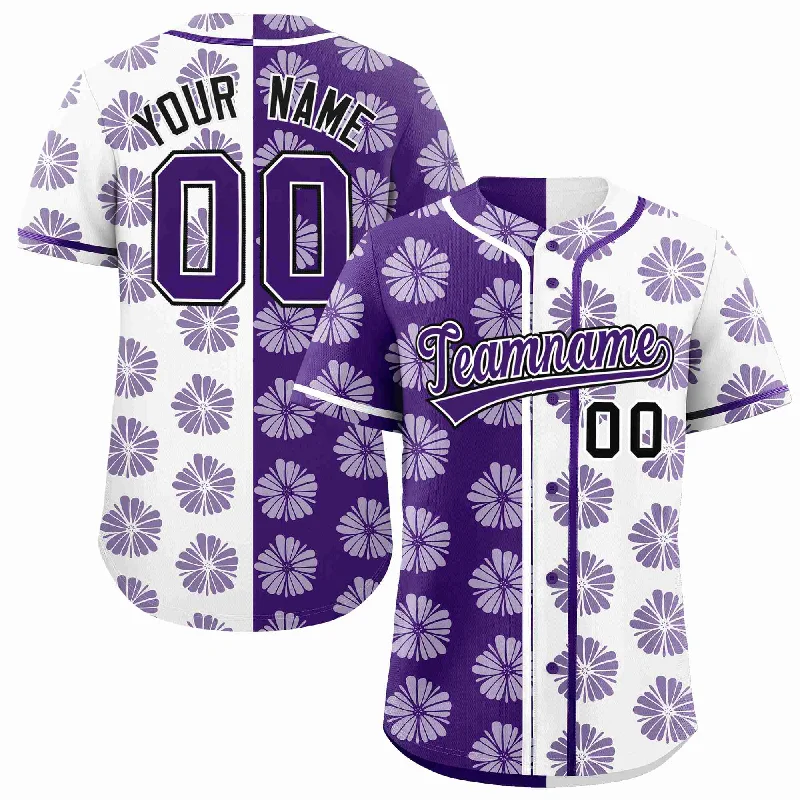 Baseball Jersey for Quality Fabric Finish-Custom Purple White Split Fashion Flower Graffiti Pattern Authentic Baseball Jersey