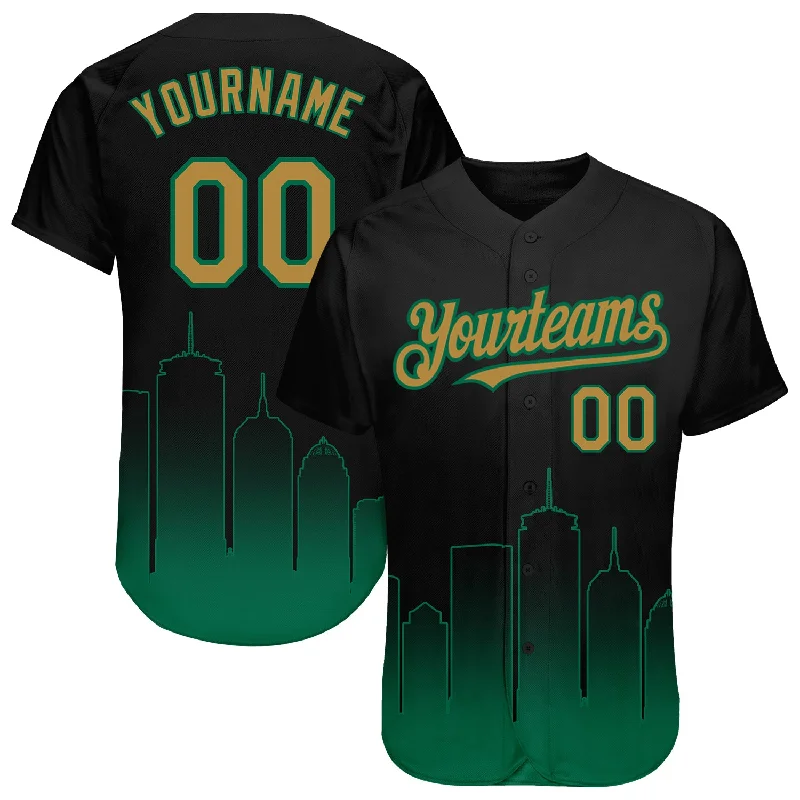 Baseball Jersey for Retro Design-Custom Black Old Gold-Kelly Green 3D Boston City Edition Fade Fashion Authentic Baseball Jersey