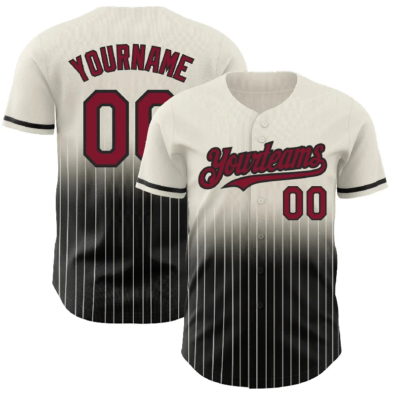 Baseball Jersey for Youth Fan Apparel-Custom Cream Pinstripe Crimson-Black Authentic Fade Fashion Baseball Jersey