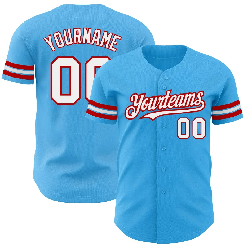 Baseball Jersey for Collectible Items-Custom Sky Blue White-Red Authentic Baseball Jersey