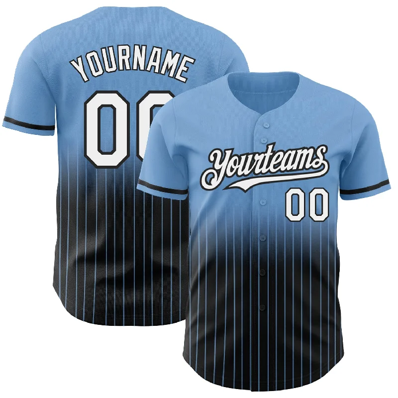 Baseball Jersey for Casual Baseball Supporter Gear-Custom Light Blue Pinstripe White-Black Authentic Fade Fashion Baseball Jersey