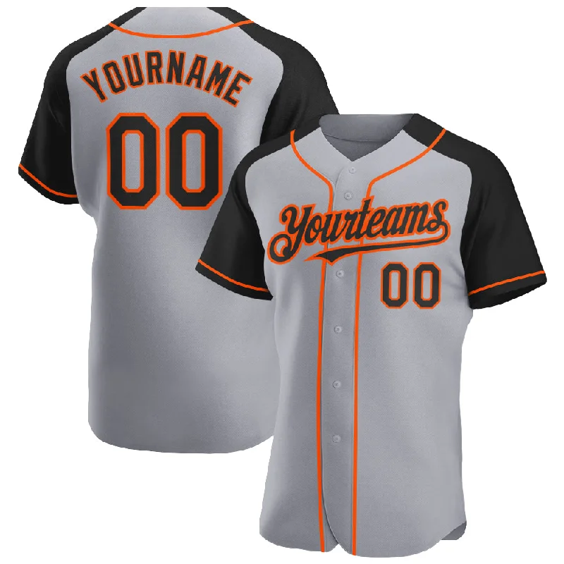 Baseball Jersey for Team Logo and Branding-Custom Gray Black-Orange Authentic Raglan Sleeves Baseball Jersey