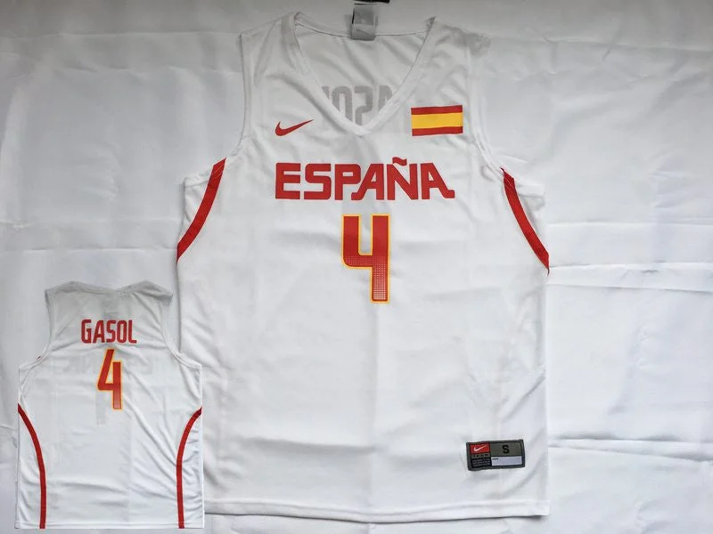 Basketball Jersey for Customizable Color Options-Spain Basketball 4 Pau Gasol White Rio Elite Basketball Jersey