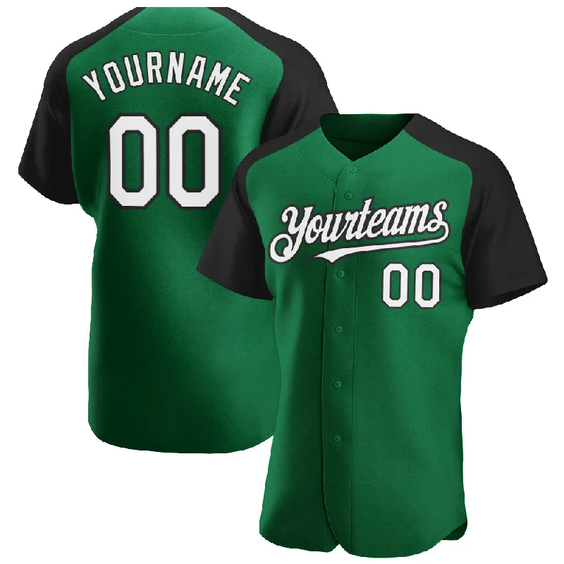 Baseball Jersey for Sports Event Wear-Custom Kelly Green White-Black Authentic Raglan Sleeves Baseball Jersey