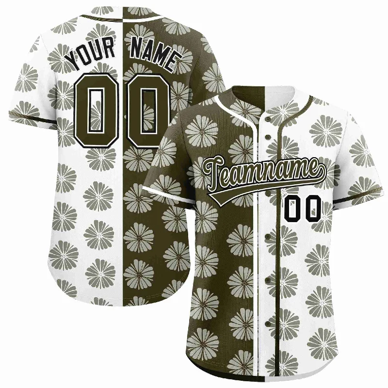 Baseball Jersey for Men-Custom Olive White Split Fashion Flower Graffiti Pattern Authentic Baseball Jersey