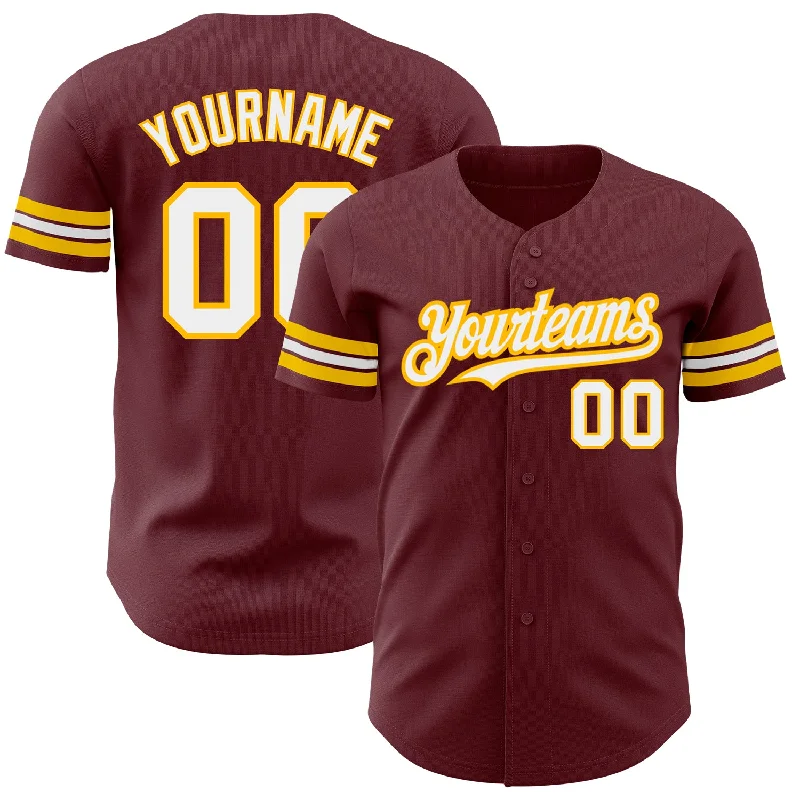 Baseball Jersey for Custom Colors-Custom Burgundy White-Gold Authentic Baseball Jersey