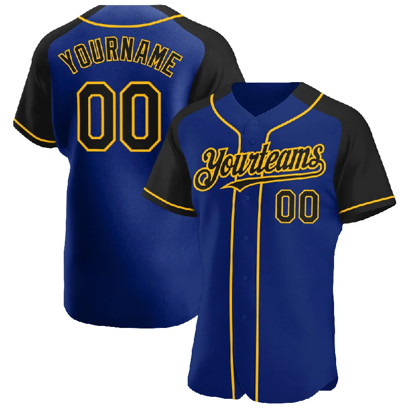 Baseball Jersey for Premium Custom Team Apparel-Custom Royal Black-Gold Authentic Raglan Sleeves Baseball Jersey