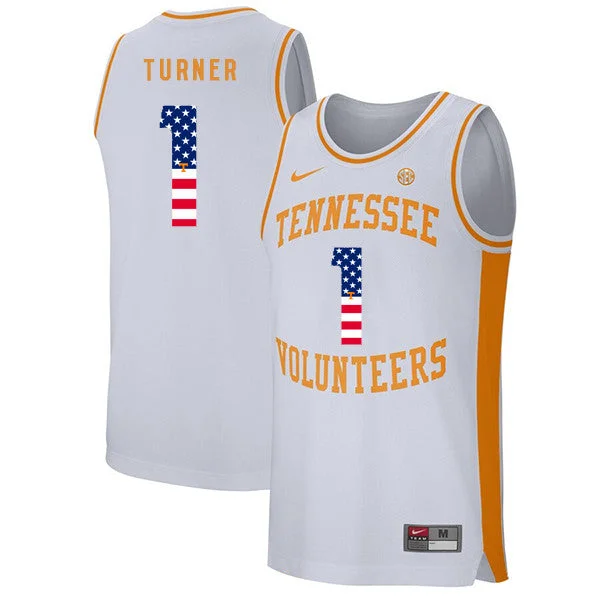 Basketball Jersey for Custom Logos-Tennessee Volunteers 1 Lamonte Turner White USA Flag College Basketball Basketball Jersey