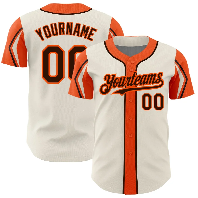 Baseball Jersey for Fun and Unique Custom Designs-Custom Cream Brown-Orange 3 Colors Arm Shapes Authentic Baseball Jersey