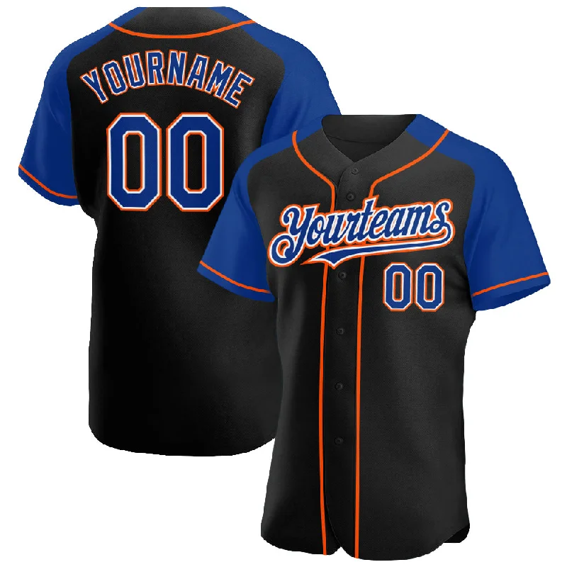 Baseball Jersey for Lightweight Material-Custom Black Royal-Orange Authentic Raglan Sleeves Baseball Jersey