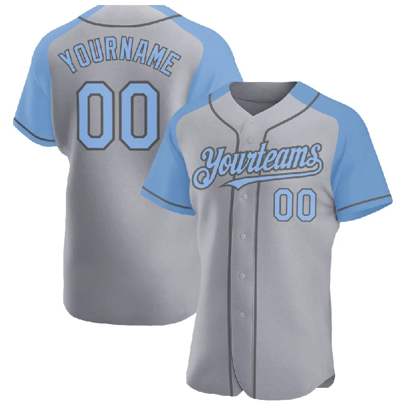 Baseball Jersey for Youth Sports Apparel-Custom Gray Light Blue-Steel Gray Authentic Raglan Sleeves Baseball Jersey