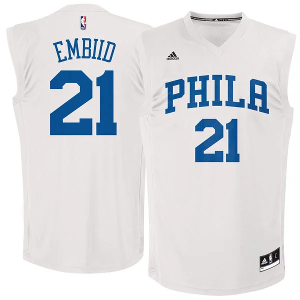 Basketball Jersey for Custom Basketball Fan Gear-76ers 21 Joel Embiid White Fashion Replica Basketball Jersey