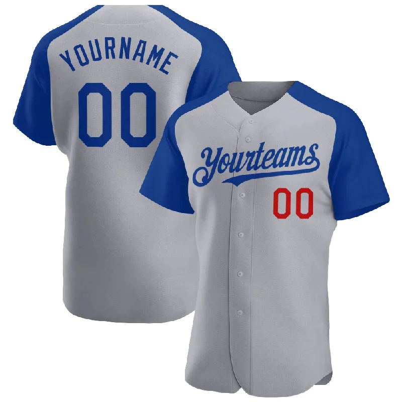 Baseball Jersey for Custom Team Logos and Names-Custom Gray Royal-Red Authentic Raglan Sleeves Baseball Jersey