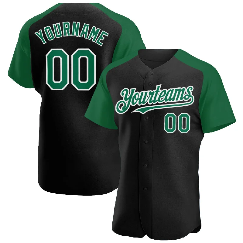 Baseball Jersey for Comfortable and Stylish Fit-Custom Black Kelly Green-White Authentic Raglan Sleeves Baseball Jersey