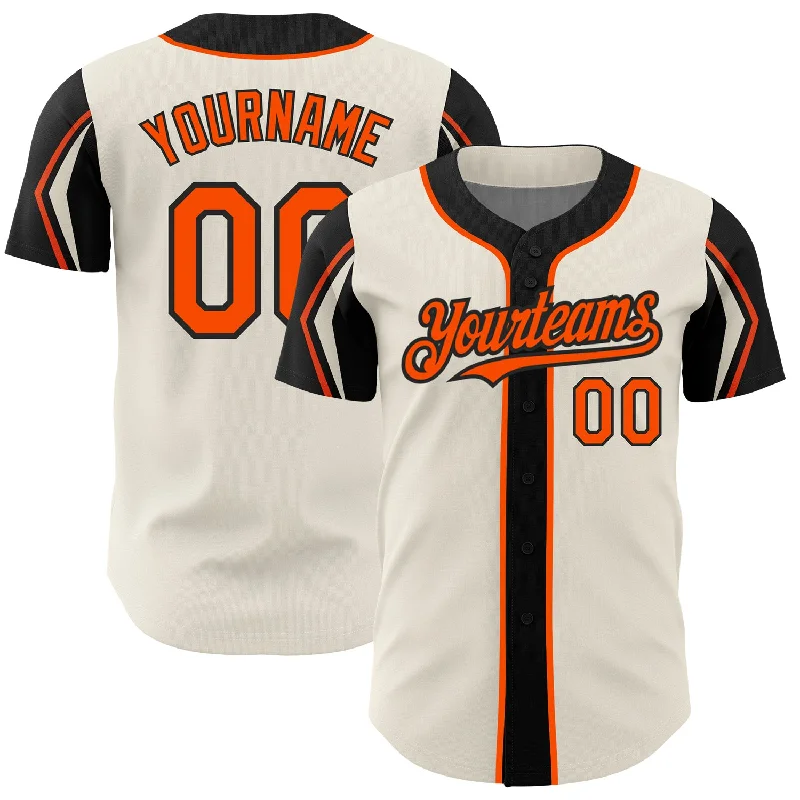 Baseball Jersey for Durable and Breathable Fabric-Custom Cream Orange-Black 3 Colors Arm Shapes Authentic Baseball Jersey