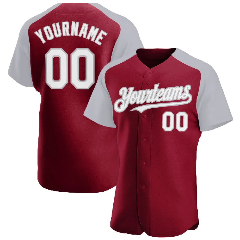 Baseball Jersey for Comfortable and Stylish Fit-Custom Crimson White-Gray Authentic Raglan Sleeves Baseball Jersey