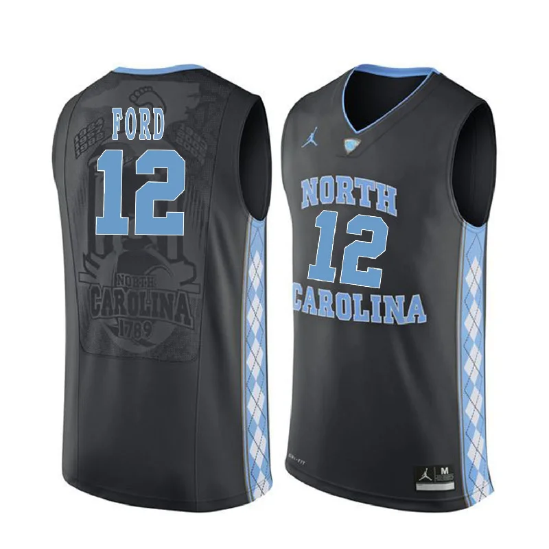 Basketball Jersey for Lightweight Basketball Gear-North Carolina Tar Heels 12 Phil Ford Black College Basketball Basketball Jersey