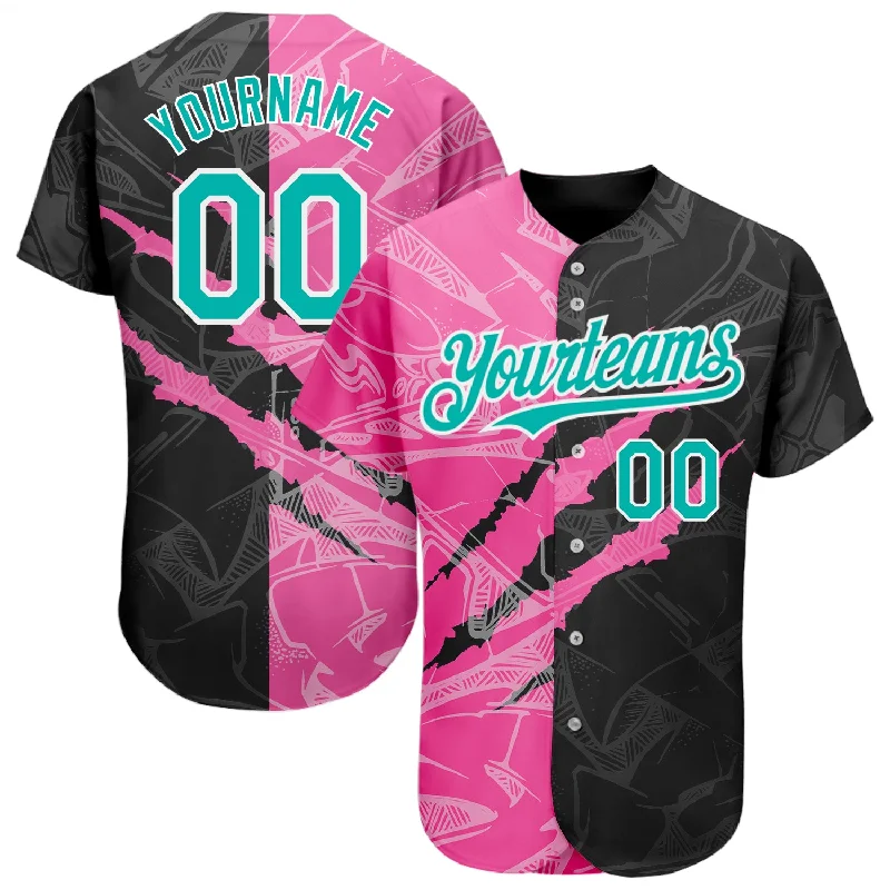 Baseball Jersey for High School Uniforms-Custom Graffiti Pattern Aqua Black-Pink 3D Scratch Authentic Baseball Jersey