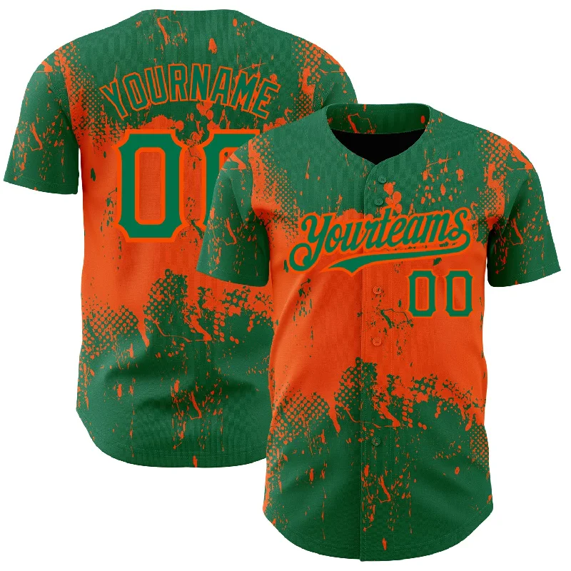 Baseball Jersey for Personalized Team Jerseys-Custom Kelly Green Orange 3D Pattern Design Abstract Splatter Grunge Art Authentic Baseball Jersey