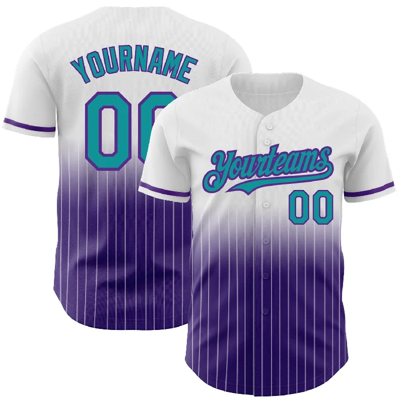 Baseball Jersey for Comfortable Fit for Adults-Custom White Pinstripe Teal-Purple Authentic Fade Fashion Baseball Jersey