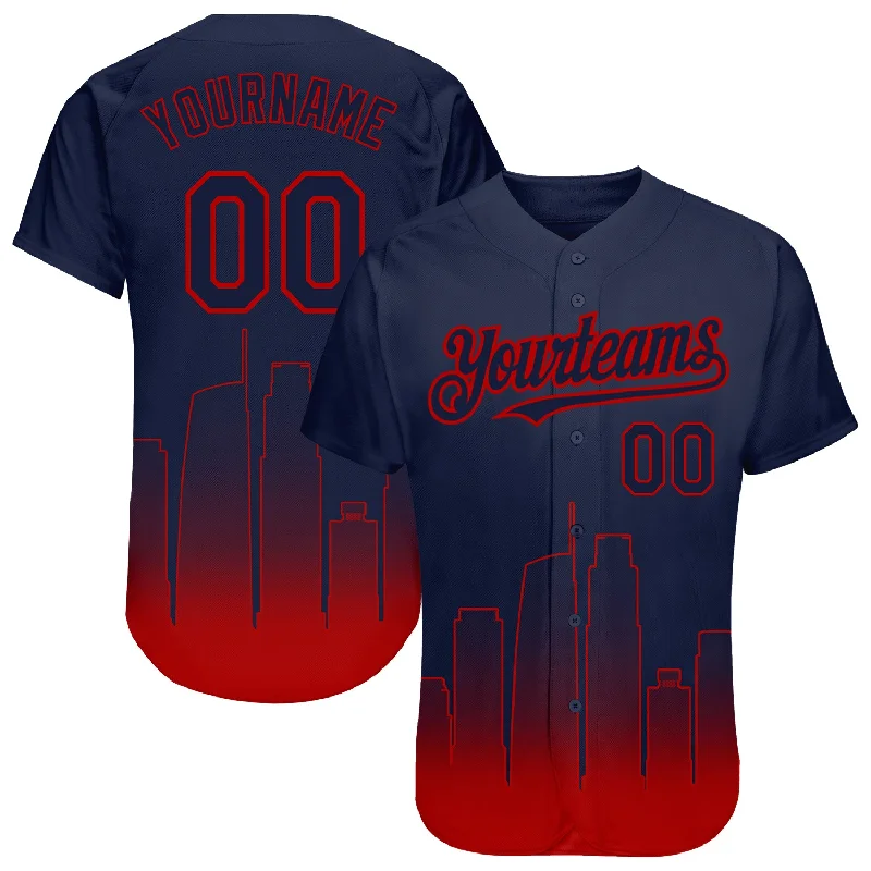 Baseball Jersey for High School Teams-Custom Navy Navy-Red 3D Los Angeles City Edition Fade Fashion Authentic Baseball Jersey