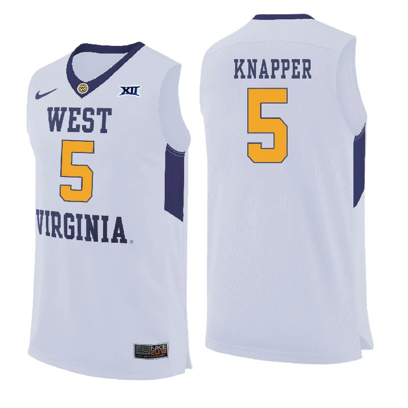 Basketball Jersey for High-Quality Materials-West Virginia Mountaineers 5 Brandon Knapper White College Basketball Basketball Jersey