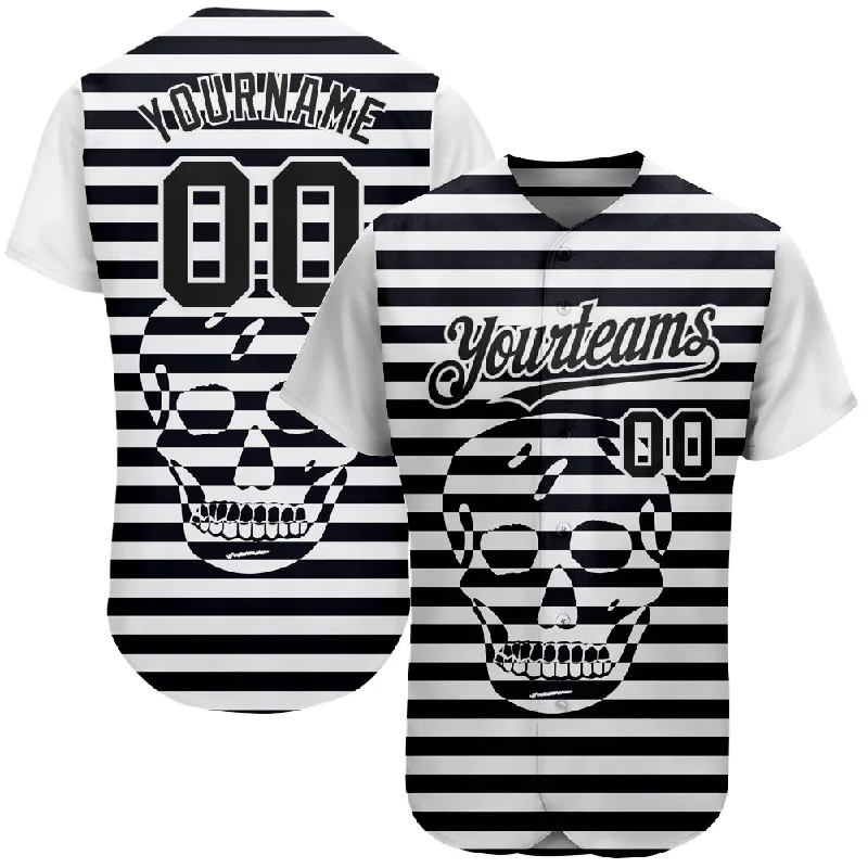 Baseball Jersey for Softball and Baseball Hybrid-Custom White Black 3D Skull Fashion Authentic Baseball Jersey