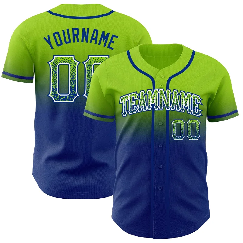 Baseball Jersey for Youth Team Spirit-Custom Neon Green White-Royal Authentic Fade Fashion Baseball Jersey