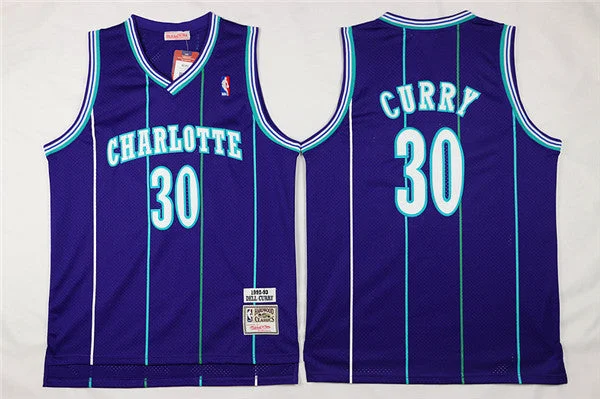 Basketball Jersey for Custom Fit for All Ages-Hornets 30 Dell Curry Purple Hardwood Classics Basketball Jersey