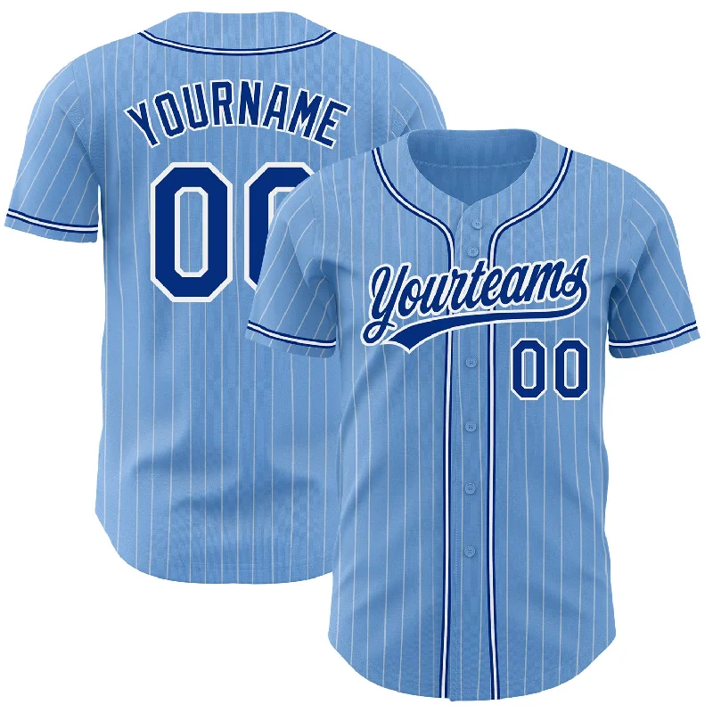 Baseball Jersey for Comfortable Fit for All Sizes-Custom Light Blue White Pinstripe Royal Authentic Baseball Jersey