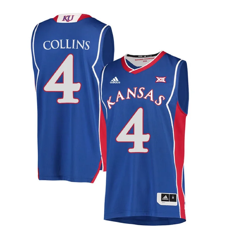 Basketball Jersey for Casual Wear-Kansas Jayhawks 4 Sherron Collins Blue Throwback College Basketball Basketball Jersey