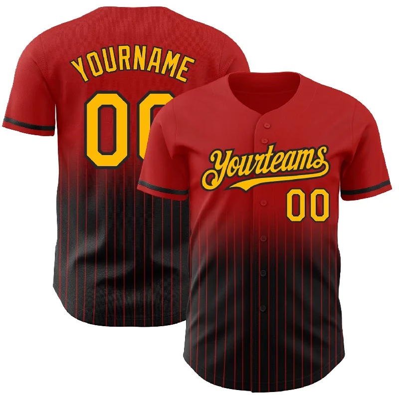 Baseball Jersey for Youth-Custom Red Pinstripe Gold-Black Authentic Fade Fashion Baseball Jersey