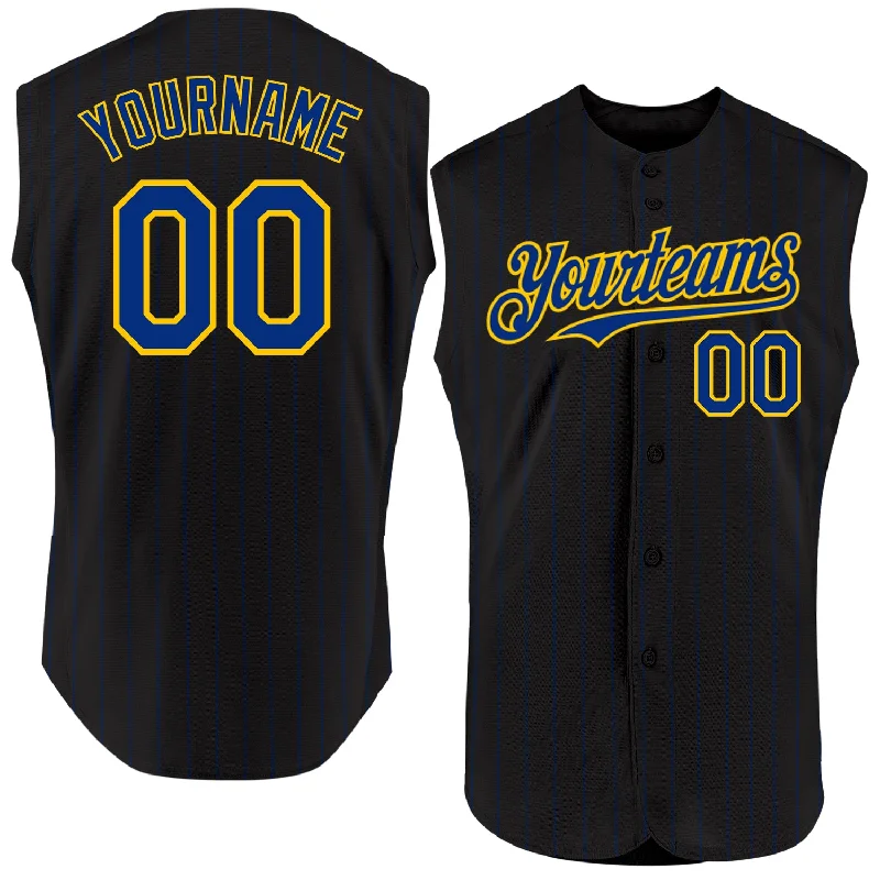 Baseball Jersey for Premium Fan Support-Custom Black Royal Pinstripe Old Gold Authentic Sleeveless Baseball Jersey