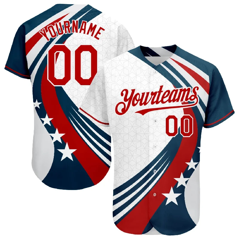 Baseball Jersey for Youth and Adult Sizes-Custom White Red 3D American Flag Authentic Baseball Jersey